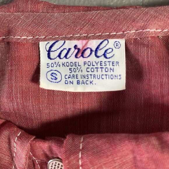 Vtg CAROLE Snap Front Pockets House Dress Coat Robe Lightweight Womens S Red - Picture 4 of 9